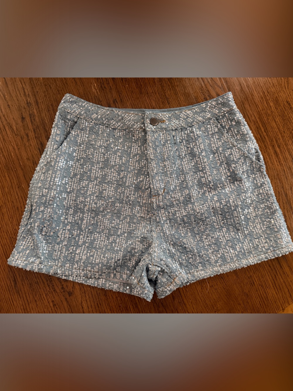 Anthropologie Light Blue Sequined Jean Shorts